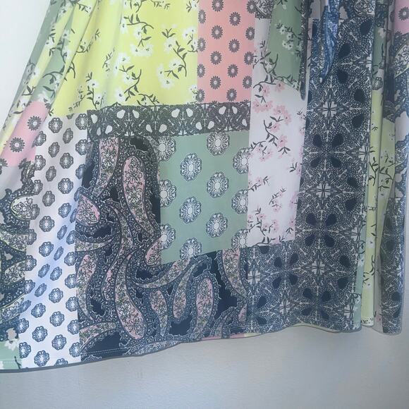 Melissa Paige NWT Skirt Spring Patchwork Large Yellow Coral Green Floral Paisley - Picture 3 of 6